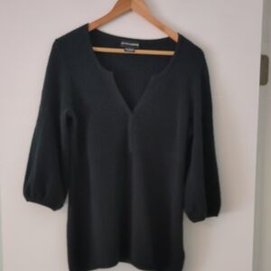 Sutton Cashmere Cozy Black V-Neck Women's Sweater Pullover Sz L Minimalist